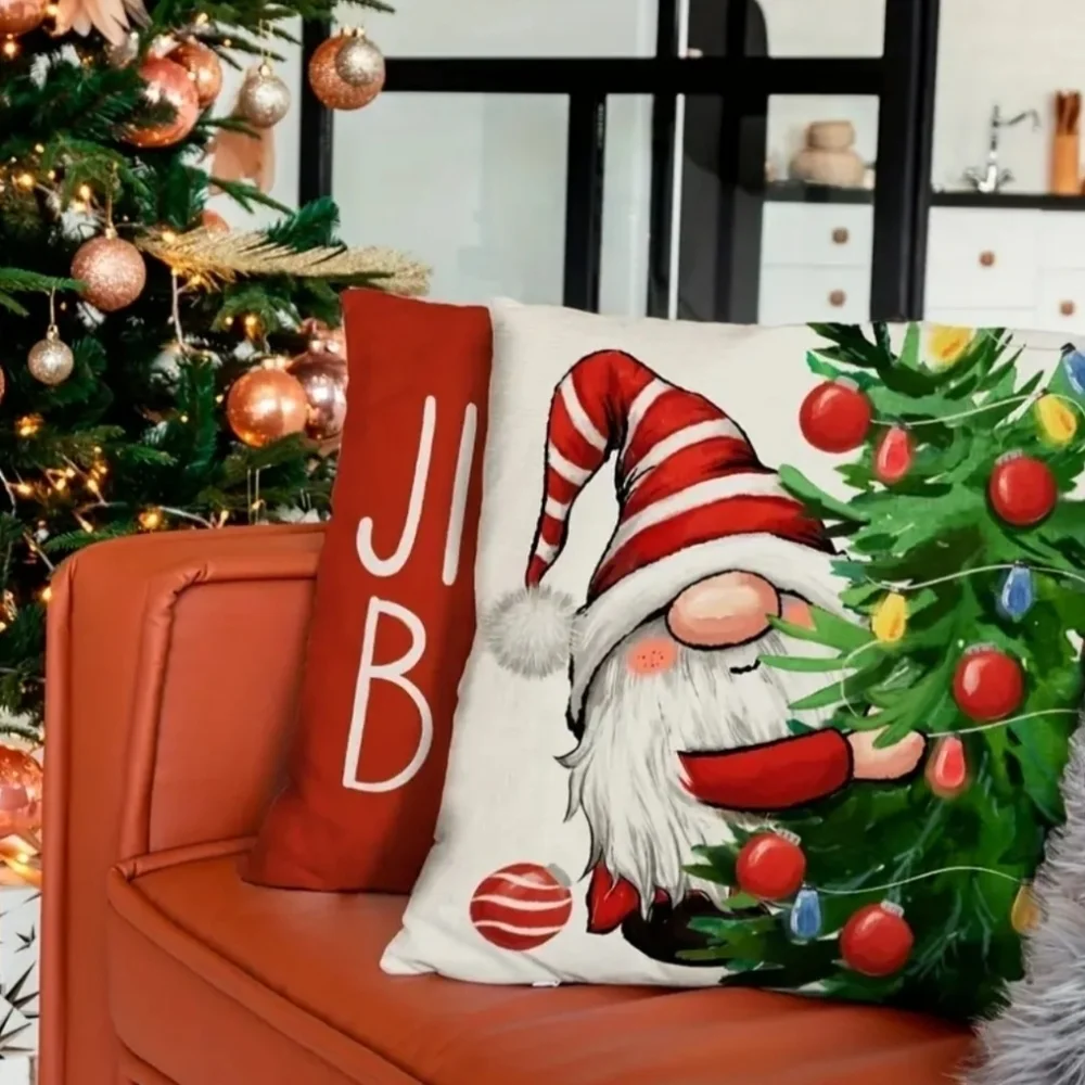 Christmas Linen Blend Throw Pillow Cases 4 Piecs. 🌲🎅🤶 BRAND NEW